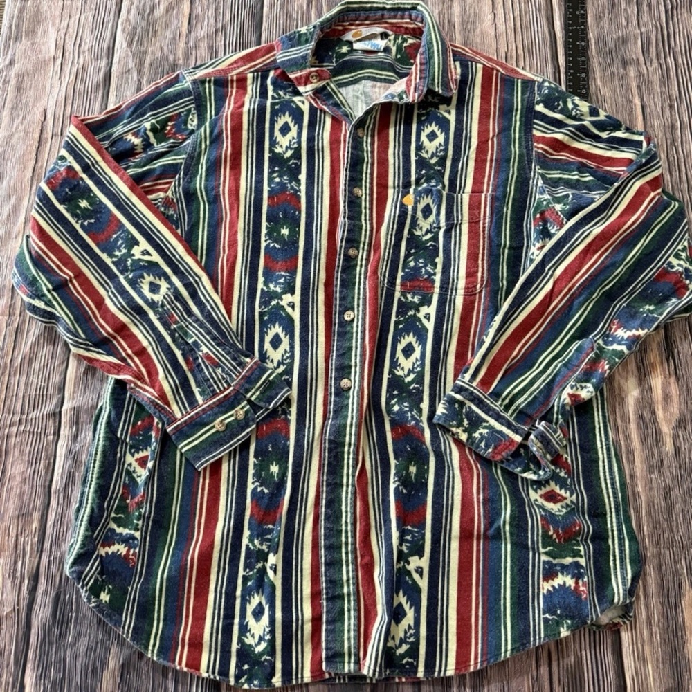 Vintage 90s Carhartt Aztec  Western Style Colors Adult XL Button Up